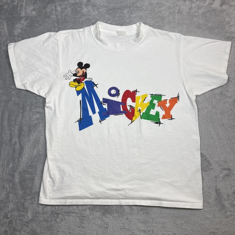 Vintage Mickey's Workout Wear Shirt XL White Colorful Graphic Spellout 90s